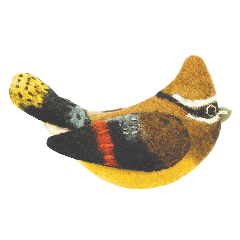 Felt Bird Garden Ornament - Cedar Waxwing Handmade and Fair Trade