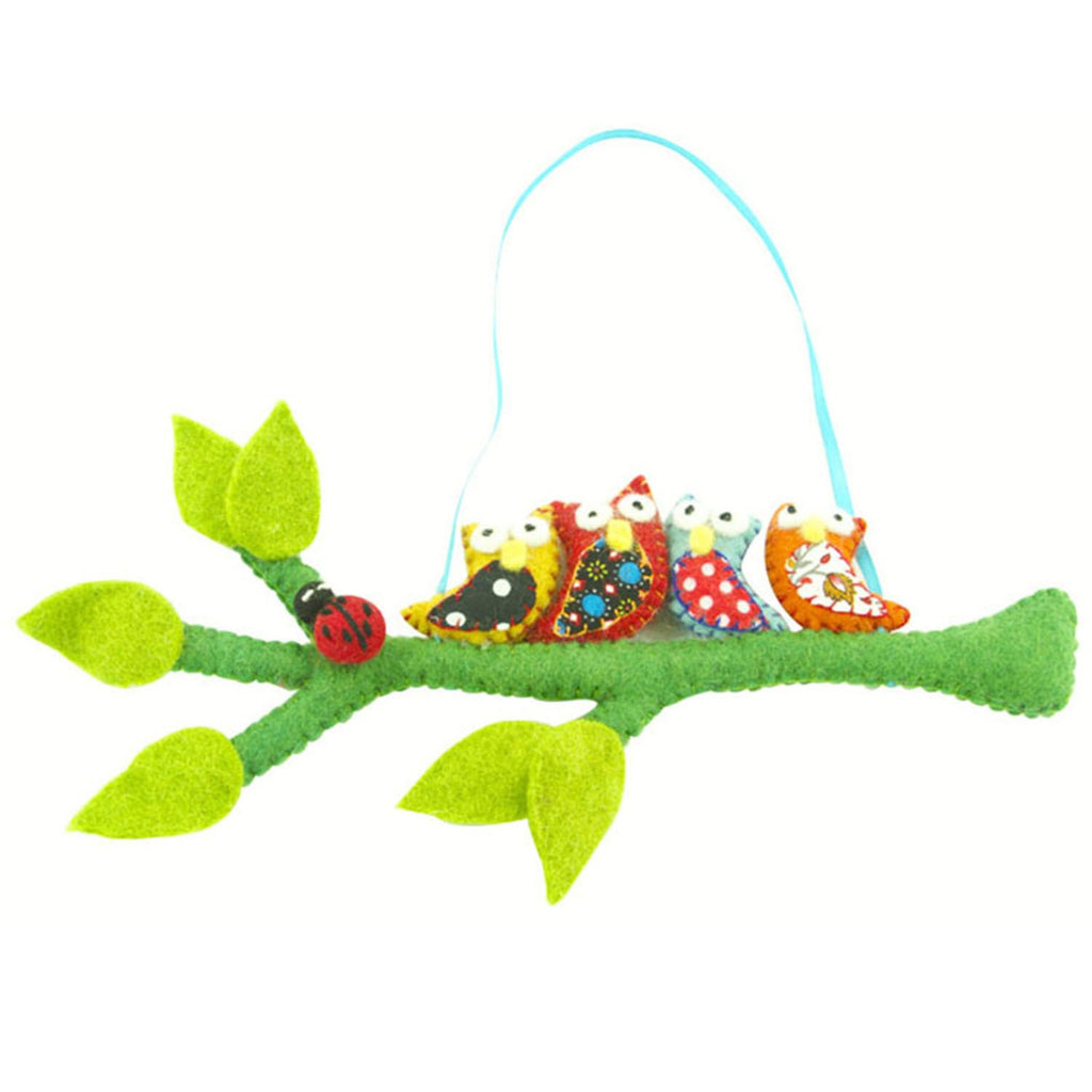 Felted Owls on a Hanging Branch - Bright - Global Groove
