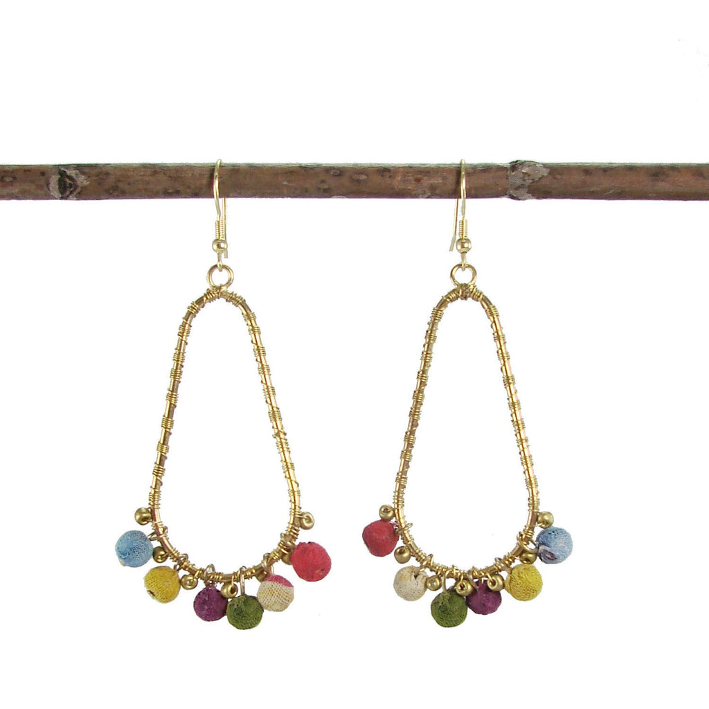 Kantha Beaded Fan Earrings - WorldFinds