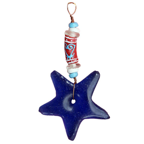 Adinkra Sankofa Star Ornament Blue - Global Mamas (H)