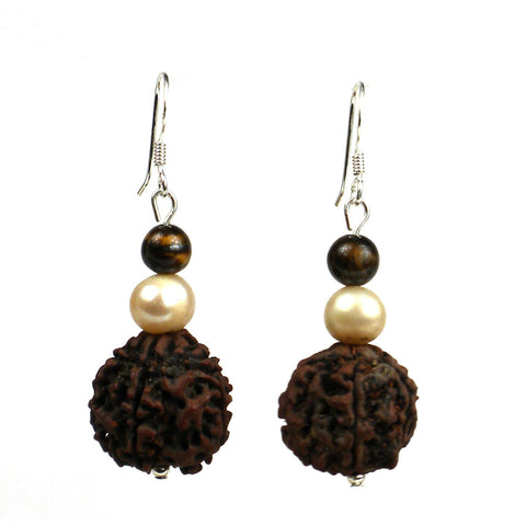 Rudraksha & Pearl Earrings - Global Groove (J)