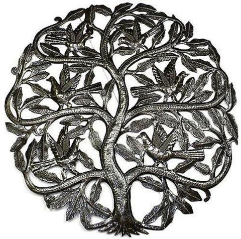 Tree of Life Birds Ready to Fly Metal Wall Art 24-inch Diameter Handmade and Fair Trade