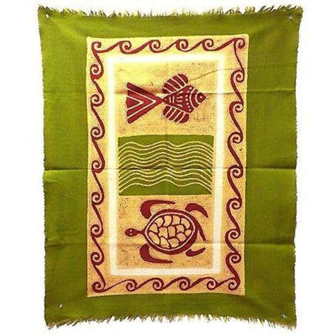 Sea Life Batik in Green/Yellow/Red Handmade and Fair Trade