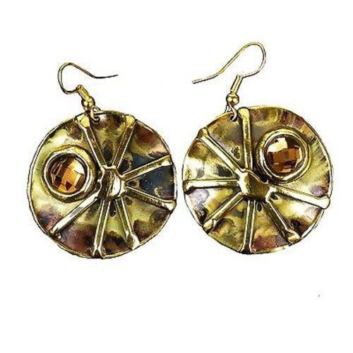 Crystal Sunburst Brass Earrings Handmade and Fair Trade