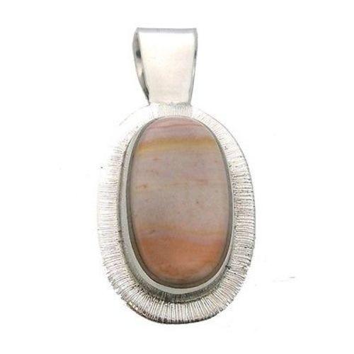 Tiger Stone Oval Alpaca Silver Pendant Handmade and Fair Trade