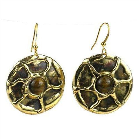 Gold Tiger Eye Sun Earrings Handmade and Fair Trade