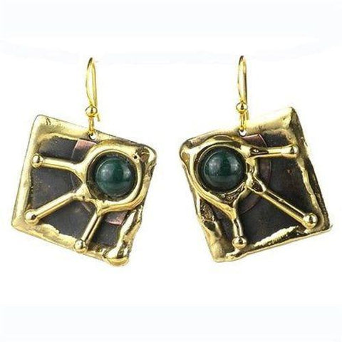Deep Green Rays Brass Earrings Handmade and Fair Trade