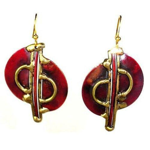 Cello Brass and Copper Earrings Handmade and Fair Trade
