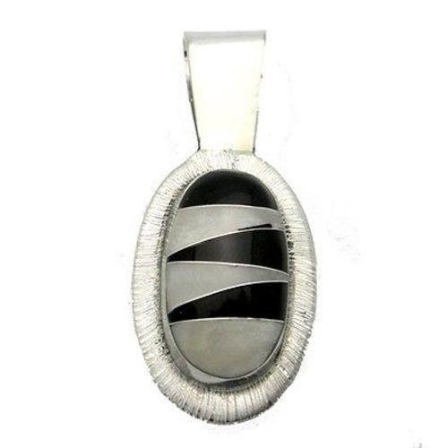 Onyx and Mother of Pearl Zig Zag Pendant Handmade and Fair Trade