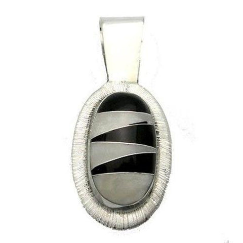 Onyx and Mother of Pearl Zig Zag Pendant Handmade and Fair Trade