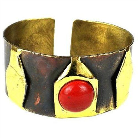 Red Jasper Brass Cuff Handmade and Fair Trade