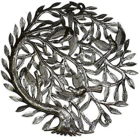 Tree of Life with Curved Trunk Metal Wall Art 24-inch Diameter Handmade and Fair Trade