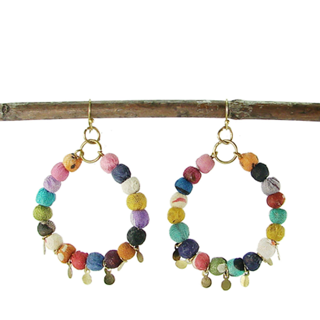 Kantha Disc Hoop Earrings - WorldFinds