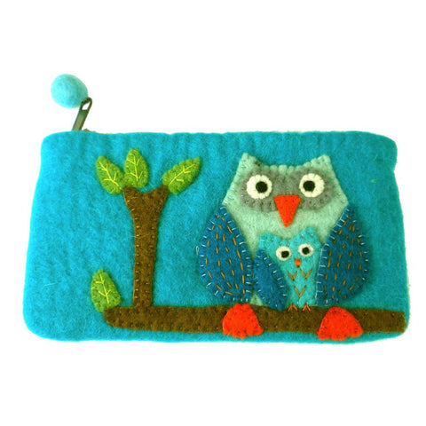 Handmade Felt Blue Owl Clutch - Global Groove (P)