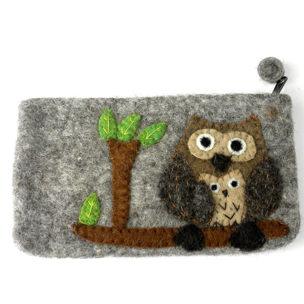 Handmade Tan Felted Owl Clutch - Global Groove (P)