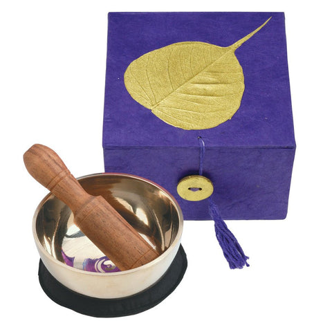 Meditation Bowl Box: 3'' Gold Bodhi, Purple - DZI (Meditation)