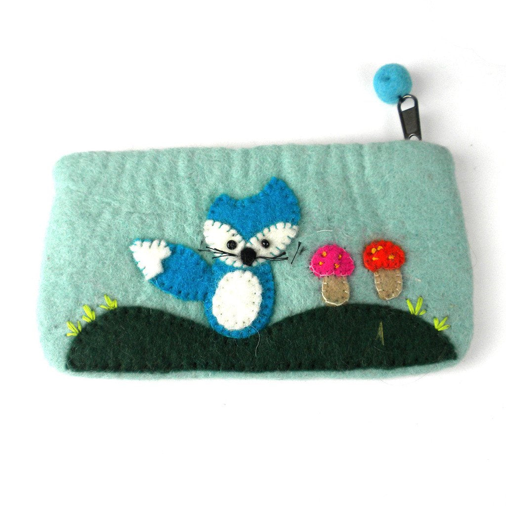 Handmade Blue Fox Felted Clutch - Global Groove (P)