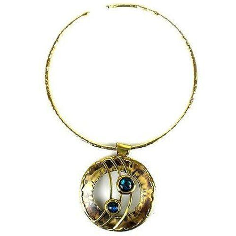 Ripple Effect Paua Shell and Brass Pendant Necklace Handmade and Fair Trade