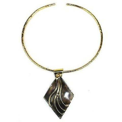 Brass Diamond Squiggly Pendant Necklace Handmade and Fair Trade