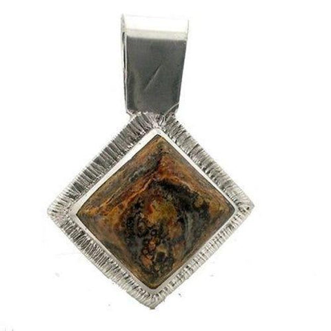 Leopard Stone Square Alpaca Silver Pendant Handmade and Fair Trade