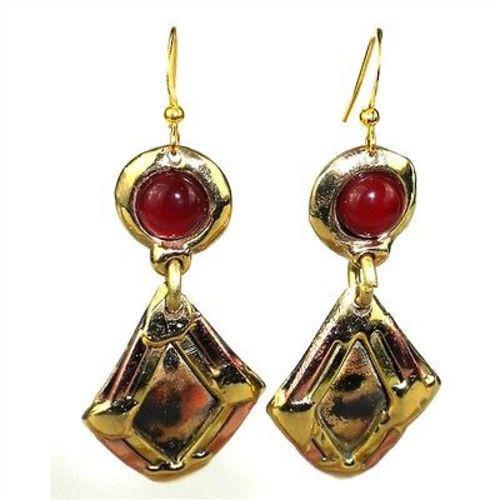 Carnelian Diamond Brass Earrings Handmade and Fair Trade