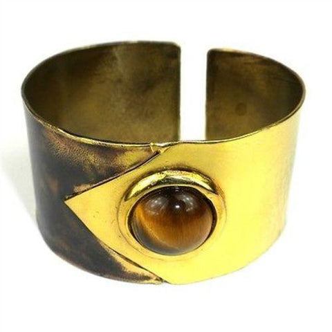 Tiger Eye "To the Point" Brass Cuff Handmade and Fair Trade