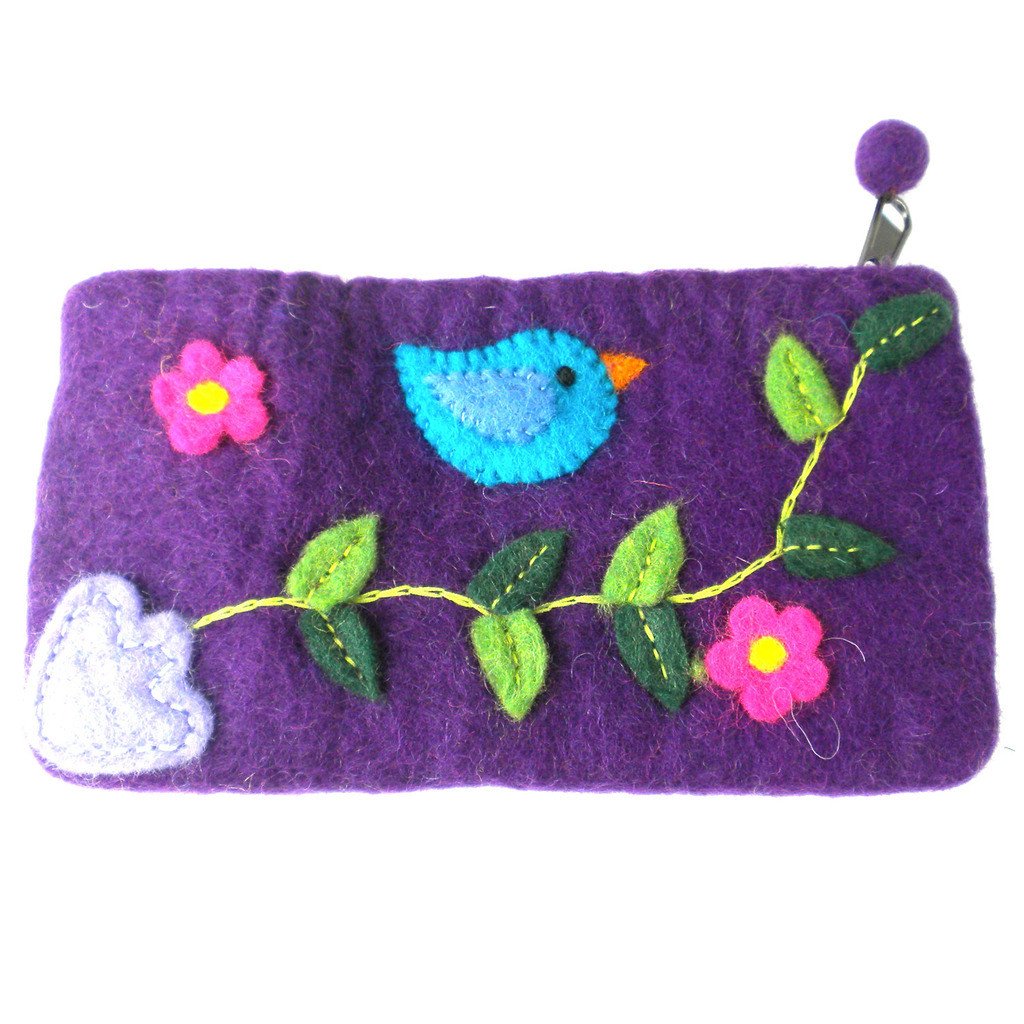 Handmade Felt Purple Bird Clutch - Global Groove (P)