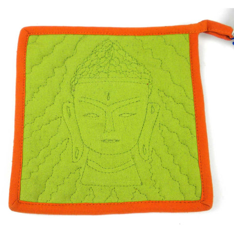 Buddha Hot Pad in Green and Orange - Jeevankala (T)