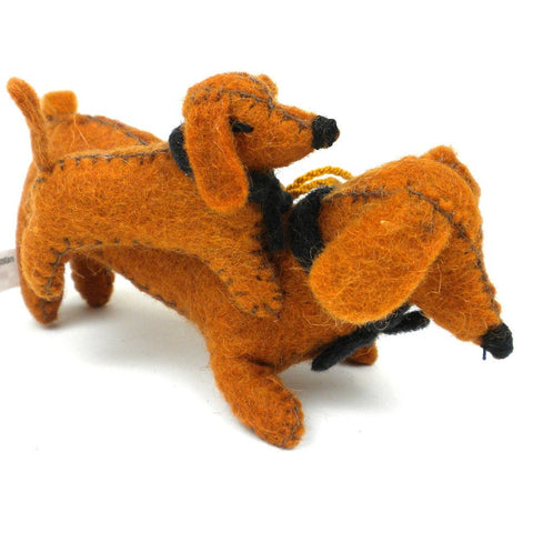 Felt Dashchund with Puppy Ornament - Silk Road Bazaar (O)